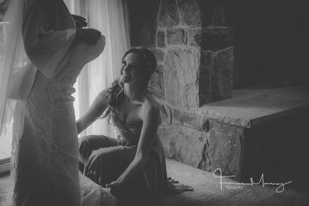 bridal preparations in front of living room sliding doors Collingwood Wedding Photographer-2661