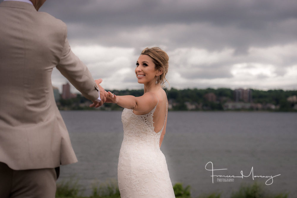 Bride and groom photography by the water on a stormy day in Barrie Collingwood Wedding Photographer-4931