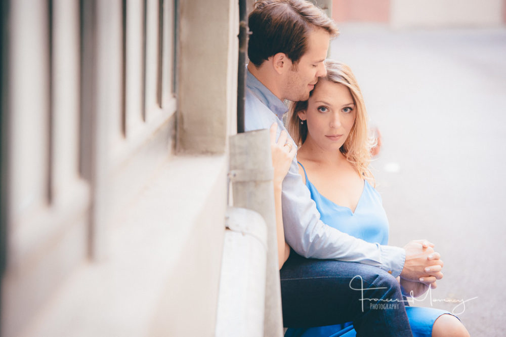 journalistic engagement photography with girl in blue dress Esplanade Toronto Engagement-1949