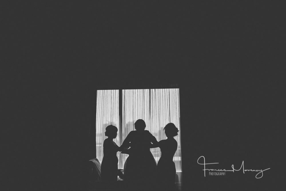 black and white bridal silhouette in hotel room window The Ritz Wedding Photographer-7952