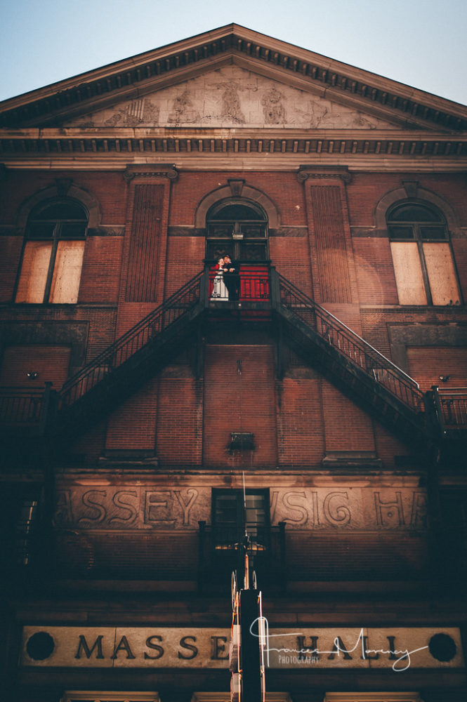 Fire escape journalistic wedding photographer Massey Hall Wedding Photographer-6880