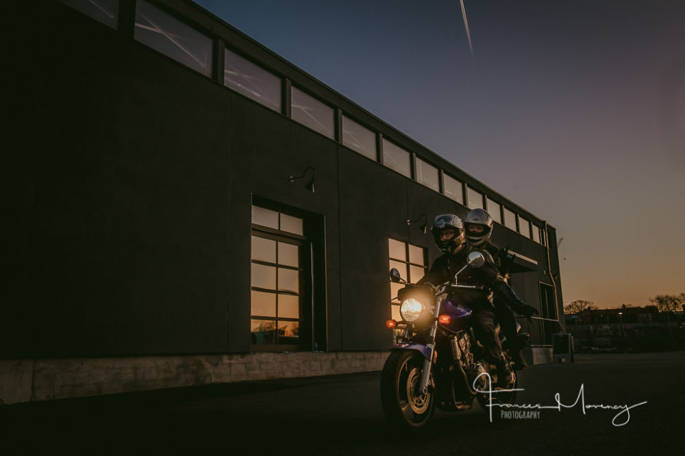 Sunset, graffiti and motorcycle engagement photography Journalistic_Railpath_Engagement_Toronto