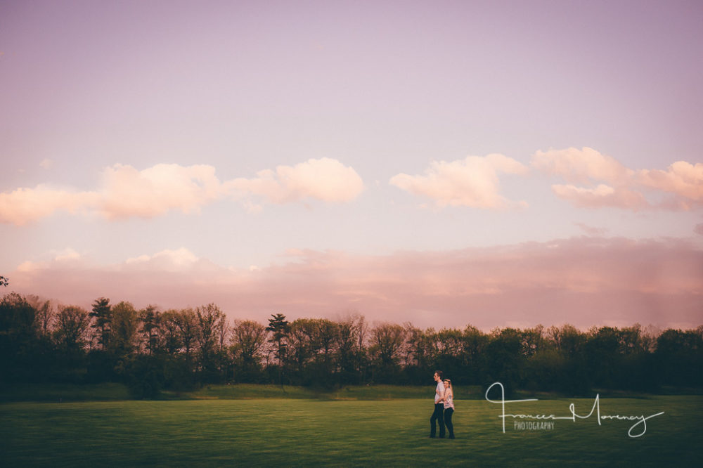 Sunset engagement photography in fields