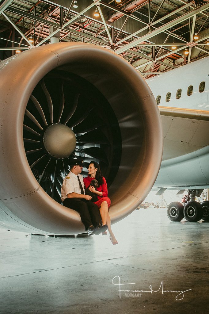 Boeng dreamliner engagement photography Airplane Engagement Photography