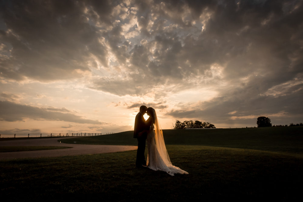 sunset photo of bride and groom