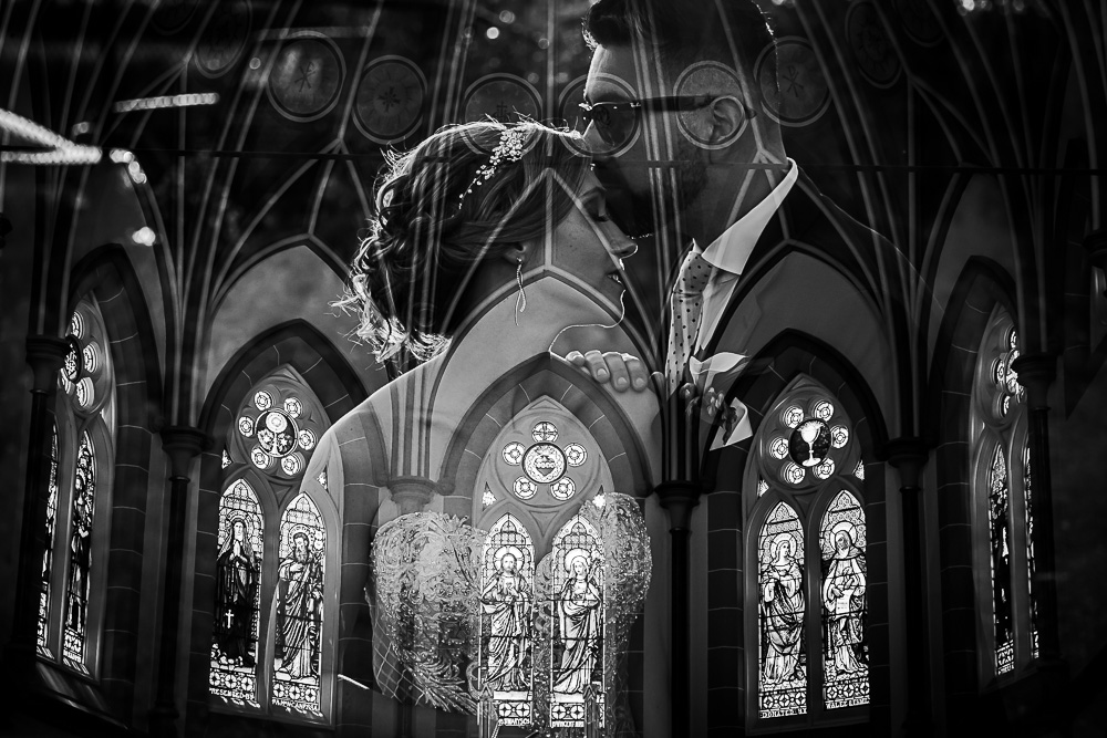 Double exposure image on wedding day