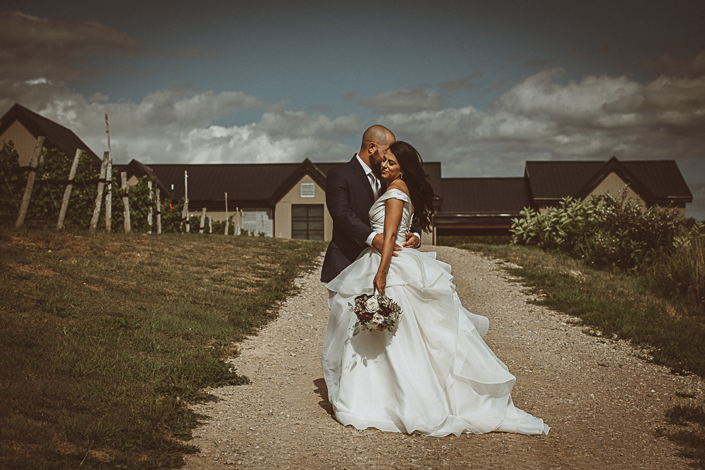 bride groom stop after ceremony for kiss