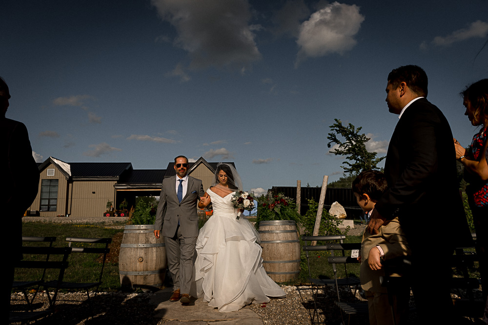 bride walking down the aisle with dad