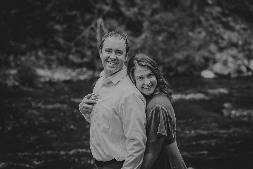 Engagement photo in creek