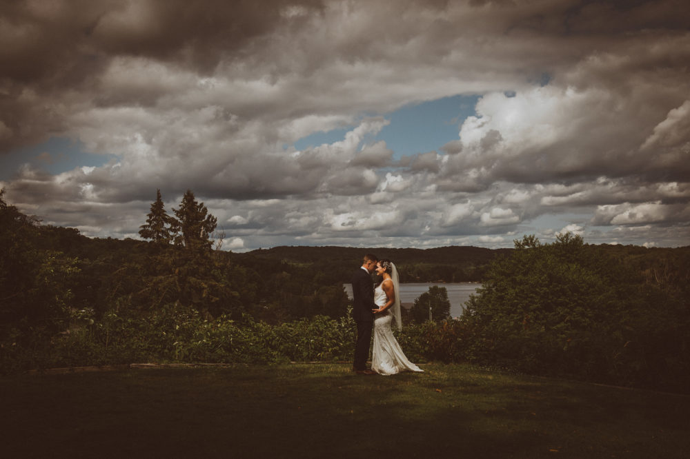 bride groom portrait with view in Muskoka