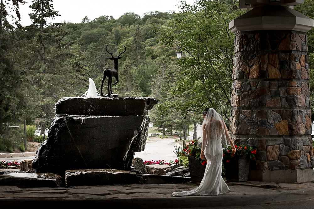 bride portrait at Deerhurst entrance