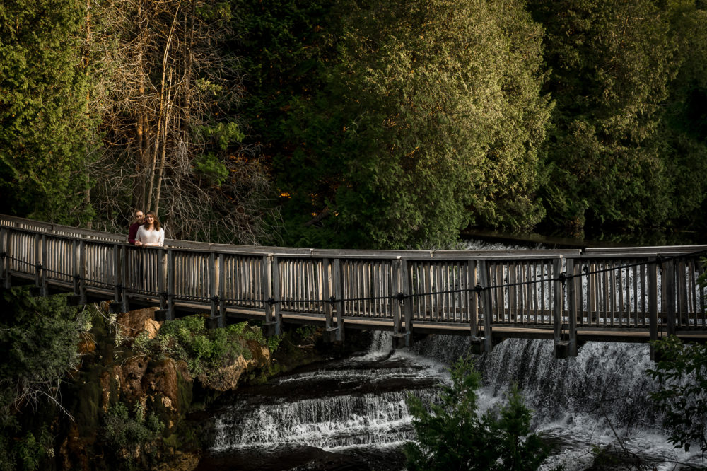 couple on suspension bridge