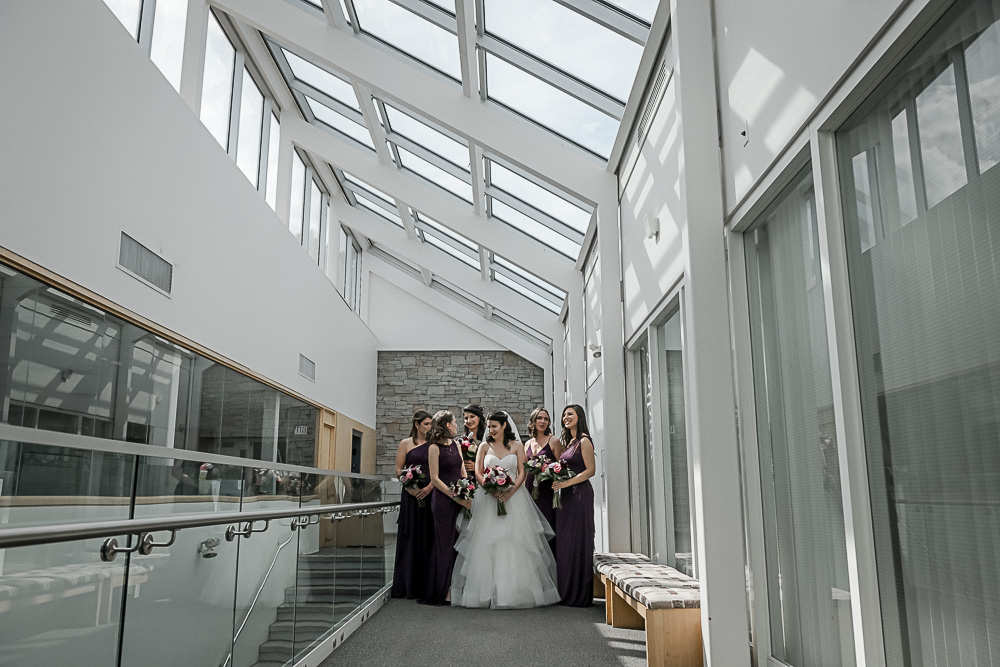 bridesmaids portraits in purple dresses