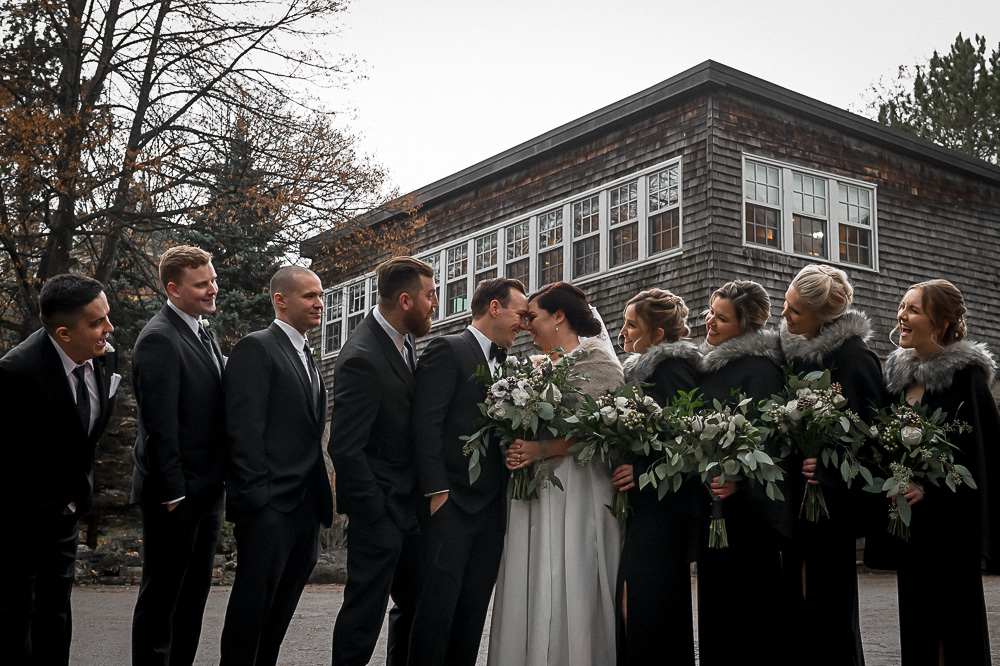 Wedding party in driveway at Millcroft