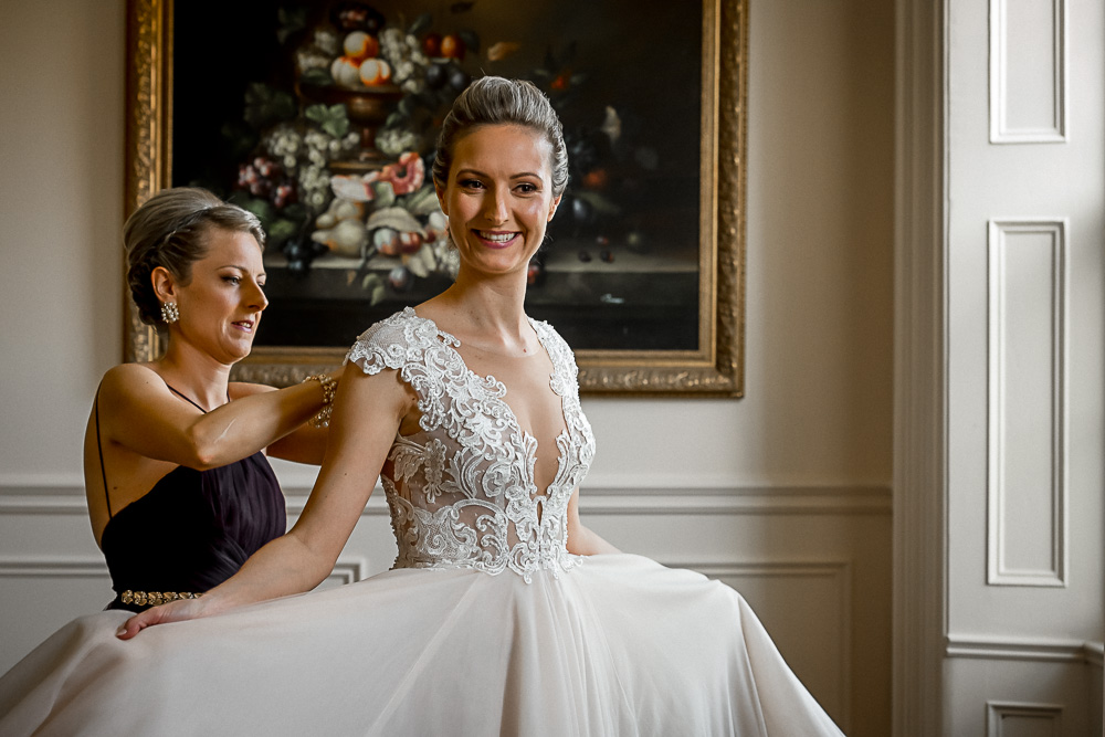bride getting dressed
