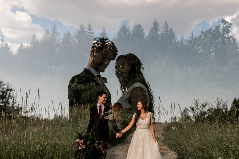 double exposure with bride groom