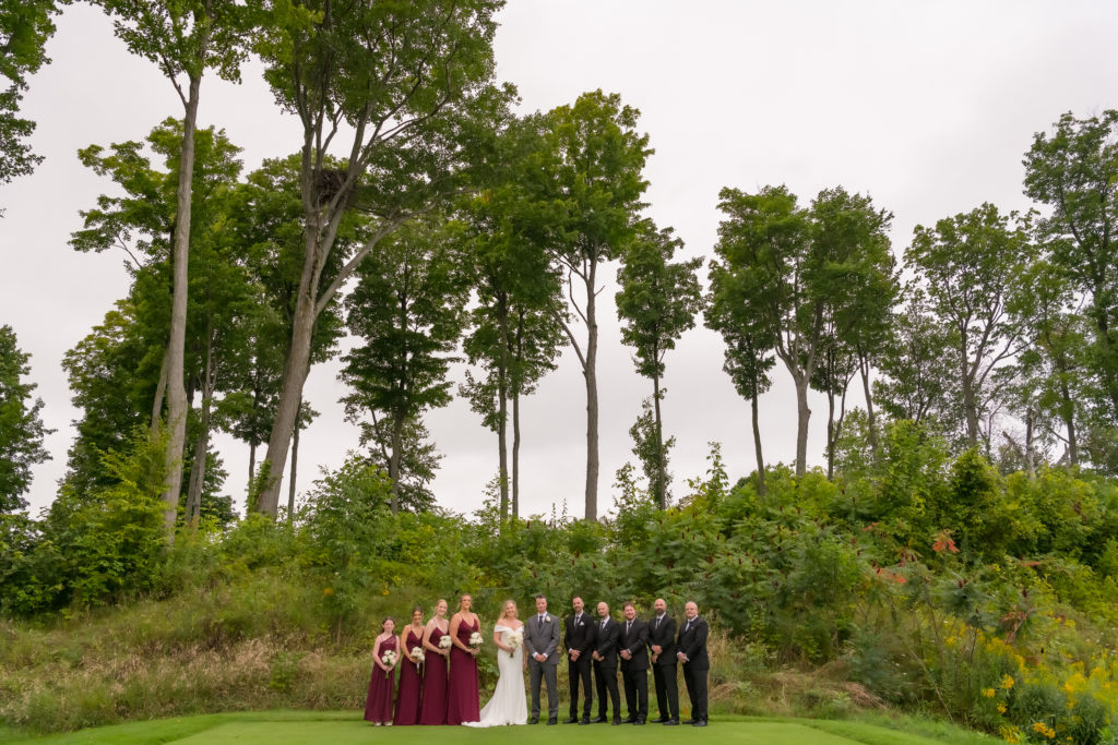wedding party photos on golf course