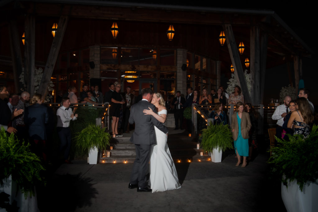 bride groom first dance outside on deck