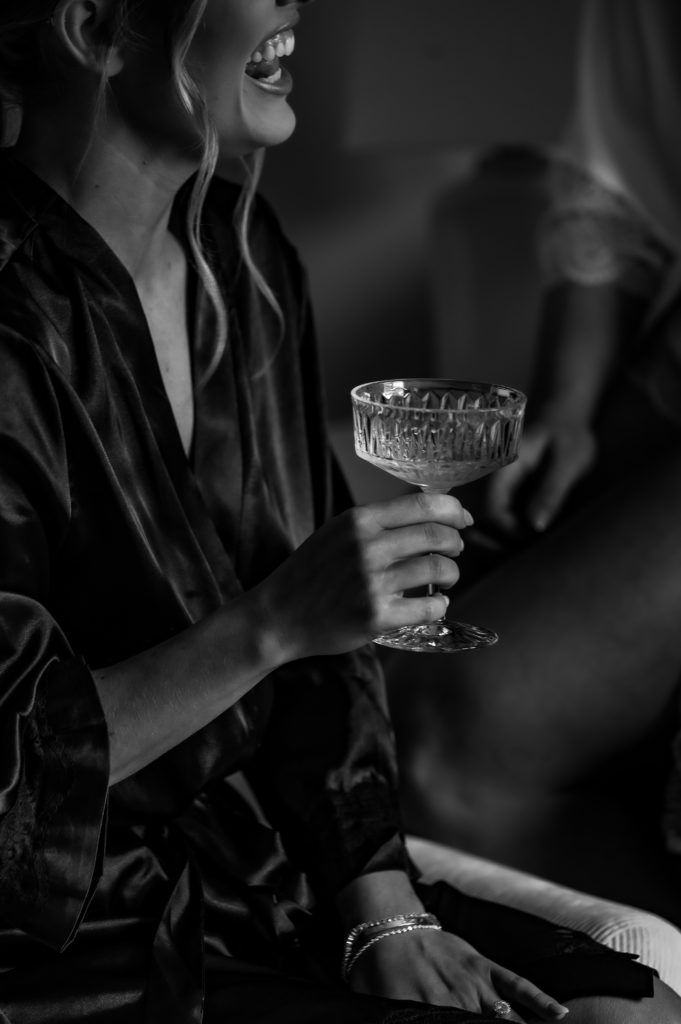 crystal champagne glasses during bride prep