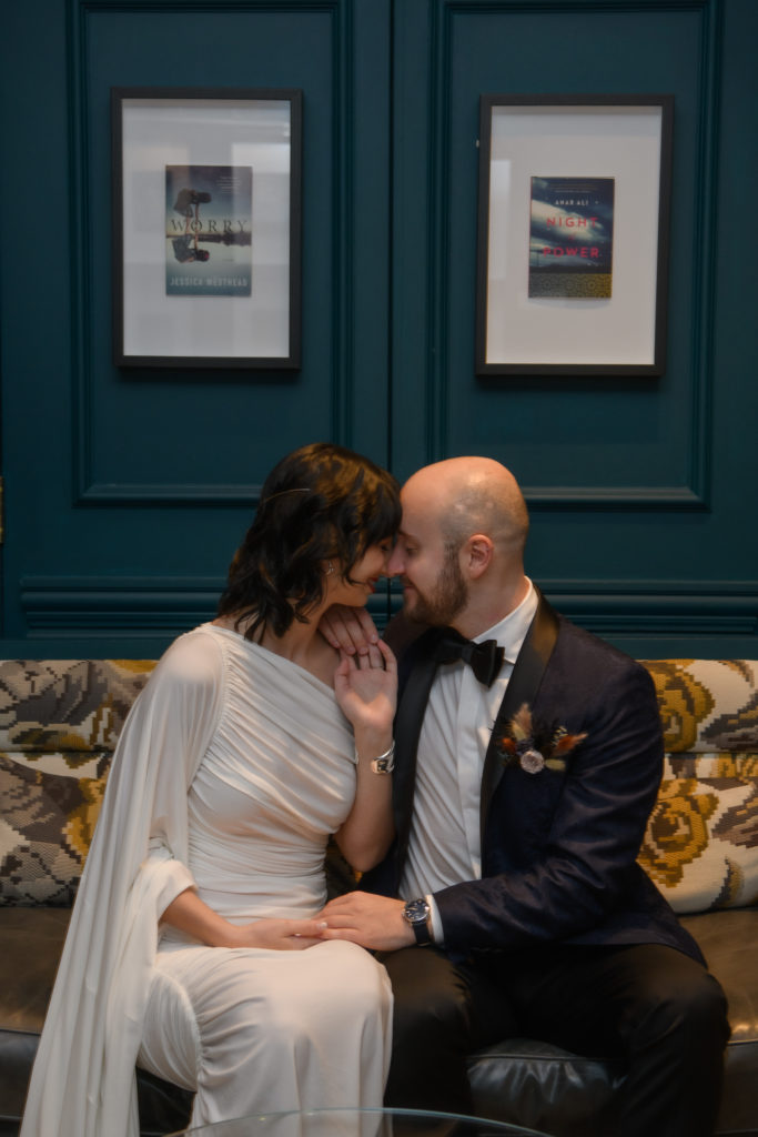 bride groom photo in library