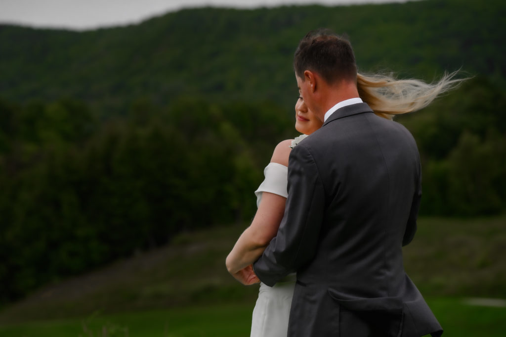 bride groom portrait on windy day