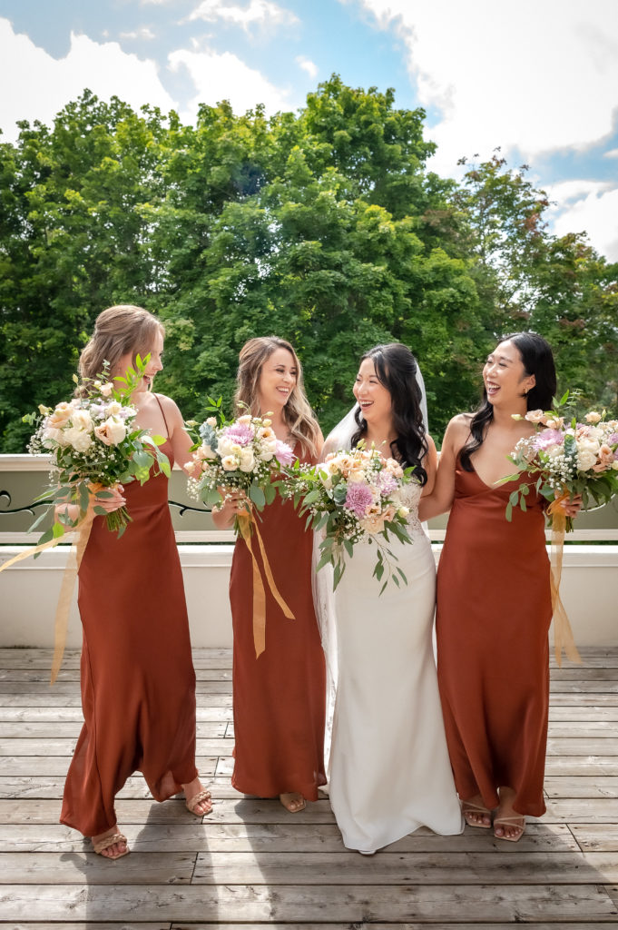 wedding party photos on deck